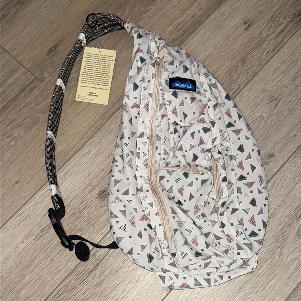 Kavu White and Black Sling Bag with Geometric Design